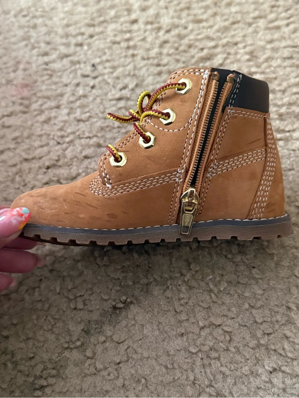Timberland Kids Wheat/Tan Lace-Up Ankle Boots with Yellow Accents
